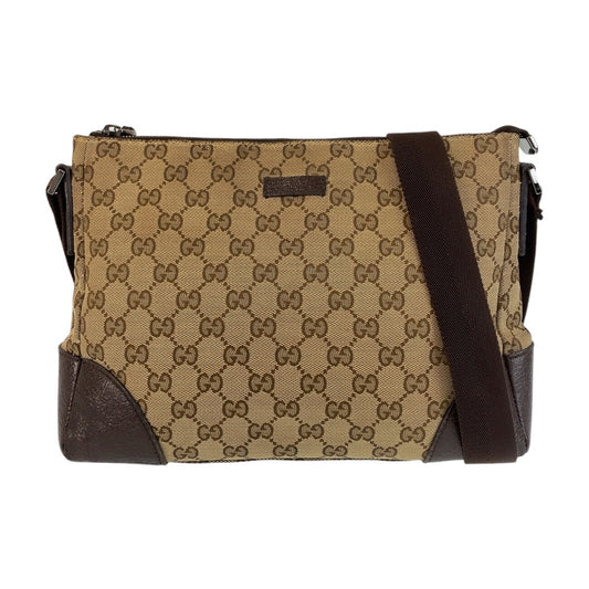 14456
GUCCI グッチ ブラウン ベージュ GGキャンバス / レザー 114273 斜め掛け ショルダーバッグ メッセンジャーバッグ  レディース
