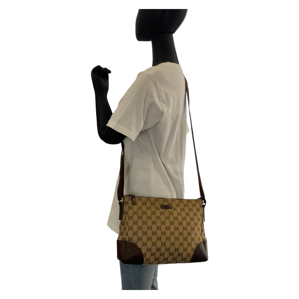 14456
GUCCI グッチ ブラウン ベージュ GGキャンバス / レザー 114273 斜め掛け ショルダーバッグ メッセンジャーバッグ  レディース