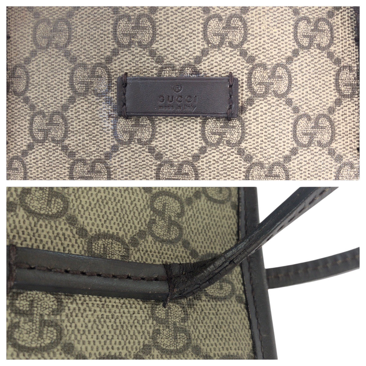 14457
GUCCI グッチ ブラウン グレー ゴールド金具 GGスプリームキャンバス / レザー 353440 トートバッグ ハンドバッグ  レディース