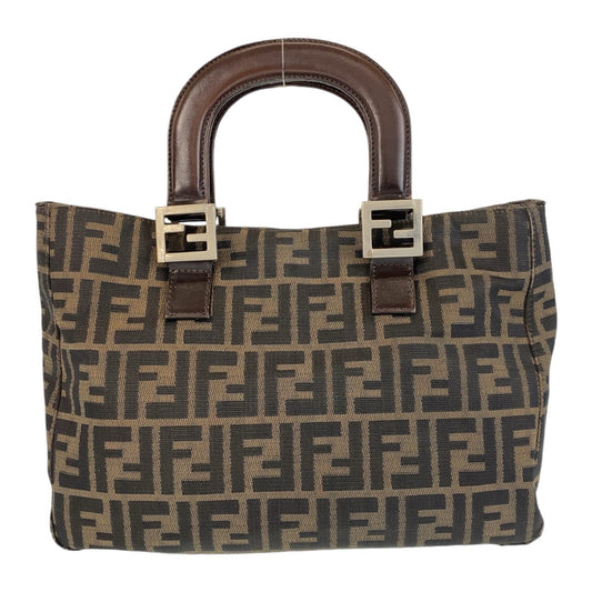 14459
FENDI フェンディ ズッカ ブラウン シルバー金具 キャンバス / レザー トートバッグ ハンドバッグ  レディース