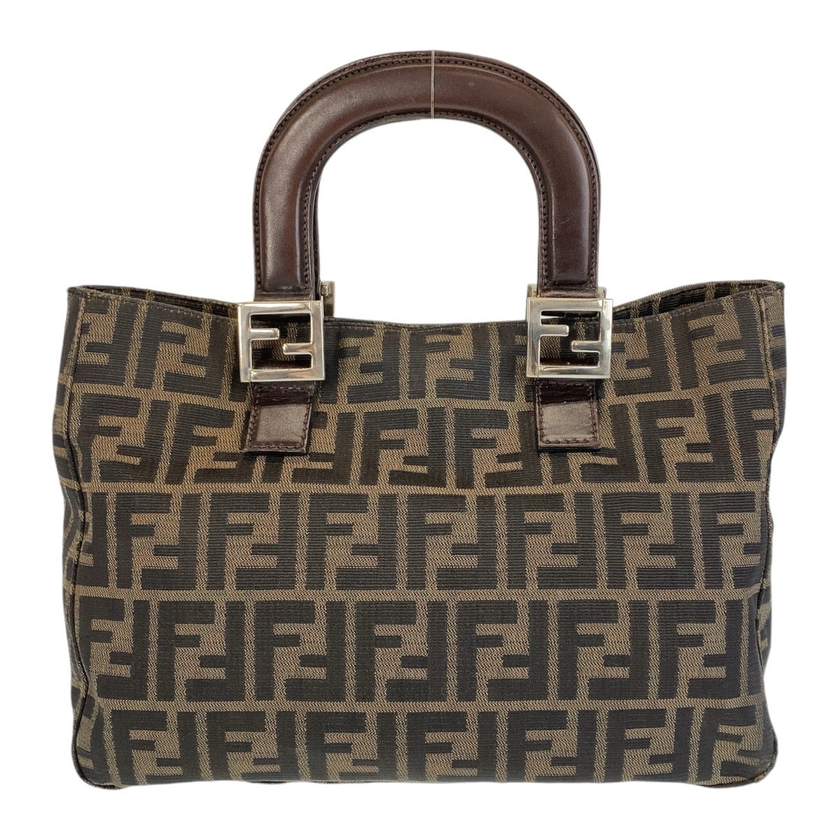 14459
FENDI フェンディ ズッカ ブラウン シルバー金具 キャンバス / レザー トートバッグ ハンドバッグ  レディース