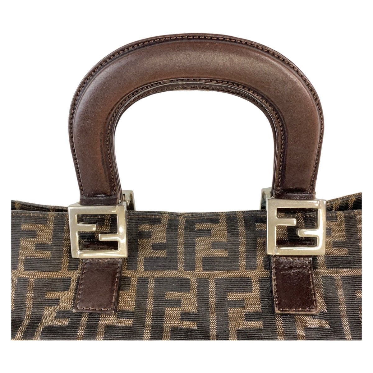14459
FENDI フェンディ ズッカ ブラウン シルバー金具 キャンバス / レザー トートバッグ ハンドバッグ  レディース