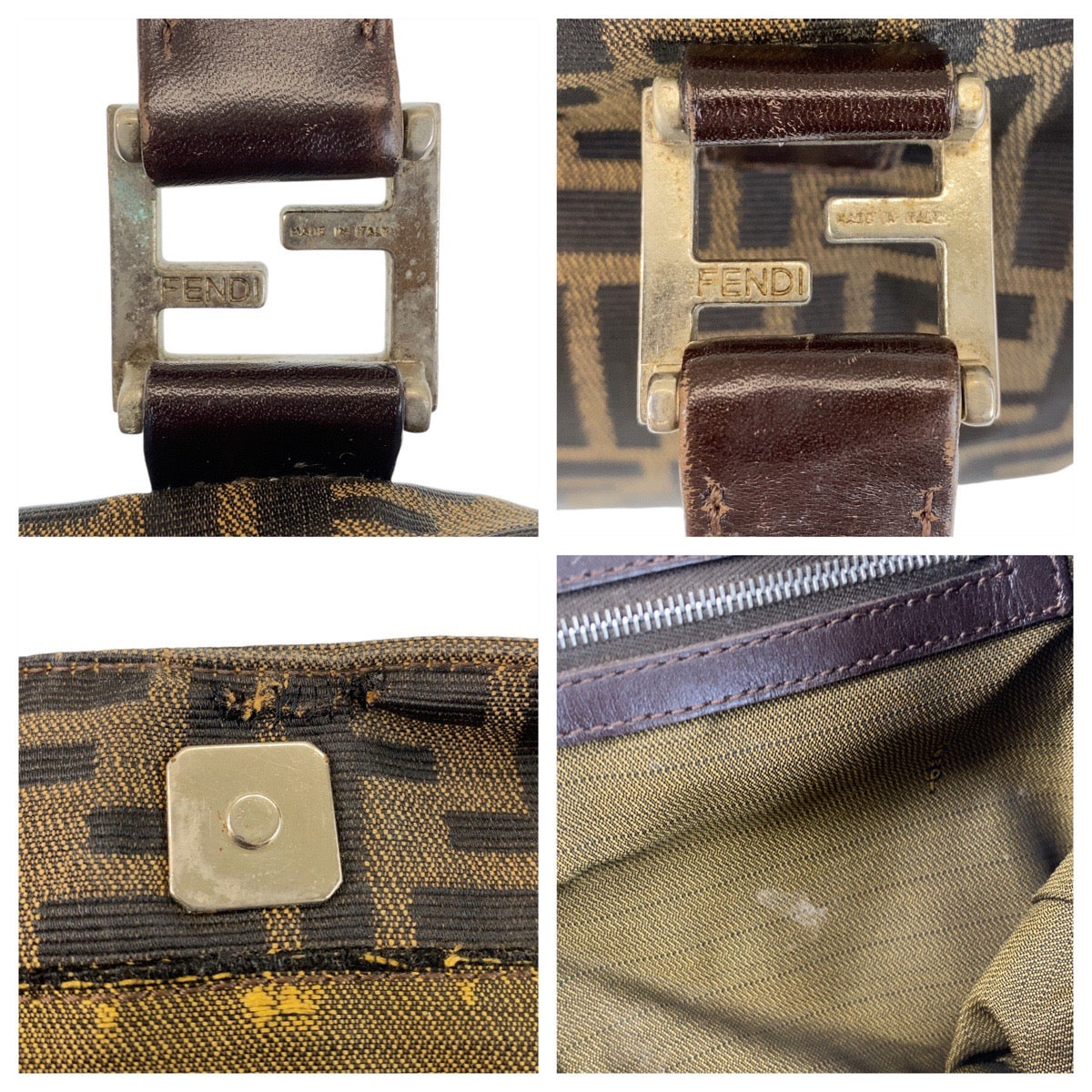 14459
FENDI フェンディ ズッカ ブラウン シルバー金具 キャンバス / レザー トートバッグ ハンドバッグ  レディース
