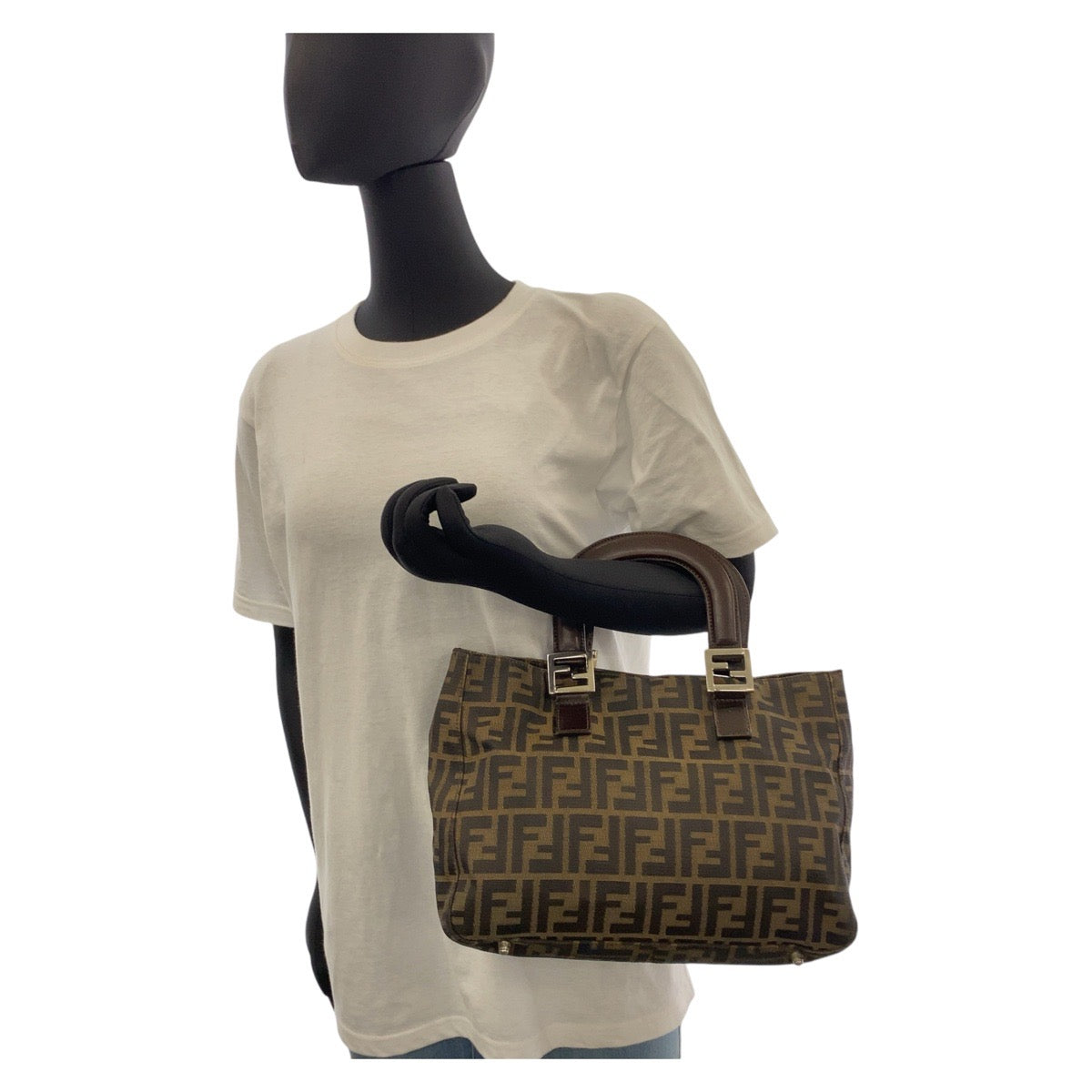14459
FENDI フェンディ ズッカ ブラウン シルバー金具 キャンバス / レザー トートバッグ ハンドバッグ  レディース