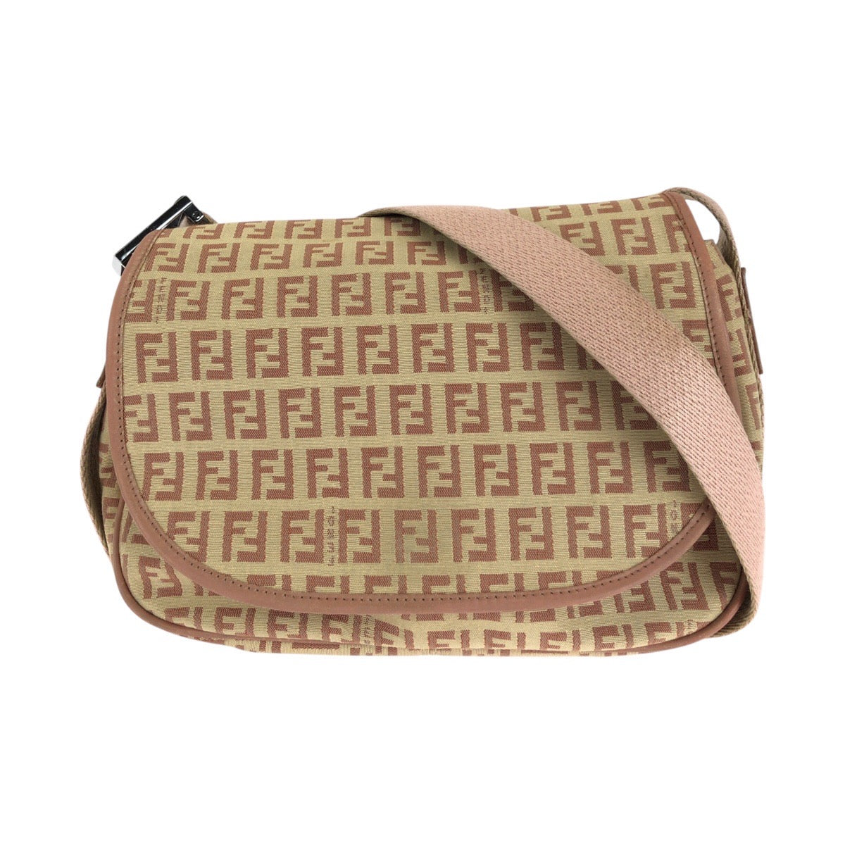 14460
FENDI フェンディ ズッキーノ ベージュ ピンク シルバー金具 キャンバス / レザー ショルダーバッグ ポシェット  レディース ABP34