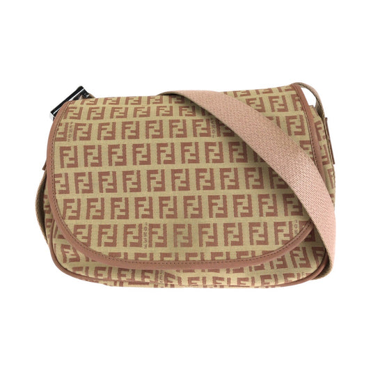 14460
FENDI フェンディ ズッキーノ ベージュ ピンク シルバー金具 キャンバス / レザー ショルダーバッグ ポシェット  レディース ABP34
