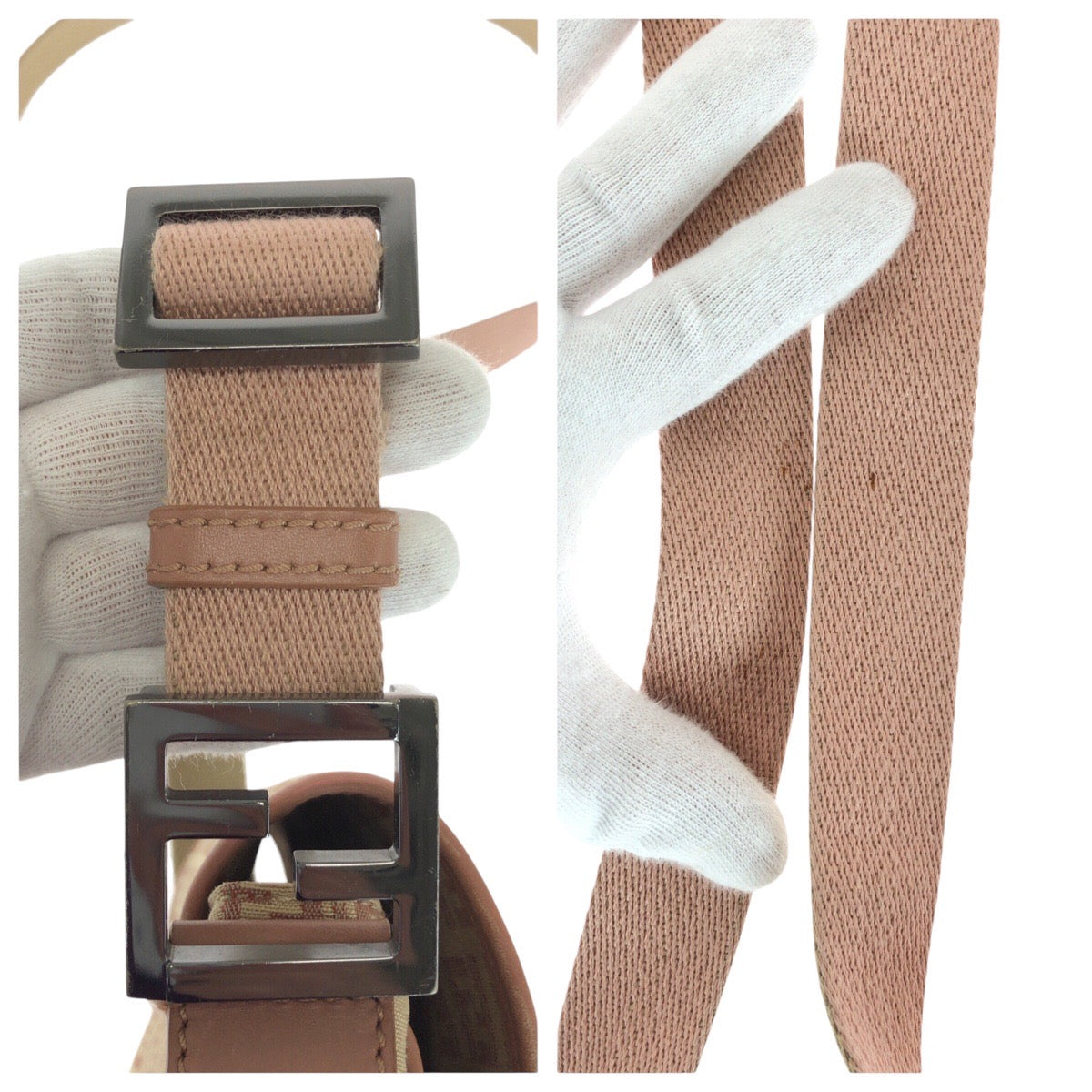 14460
FENDI フェンディ ズッキーノ ベージュ ピンク シルバー金具 キャンバス / レザー ショルダーバッグ ポシェット  レディース ABP34