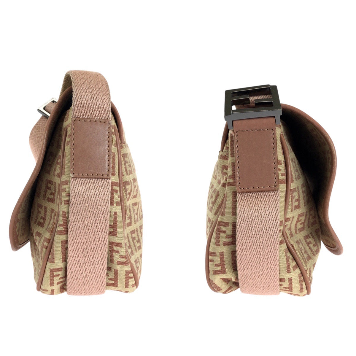 14460
FENDI フェンディ ズッキーノ ベージュ ピンク シルバー金具 キャンバス / レザー ショルダーバッグ ポシェット  レディース ABP34