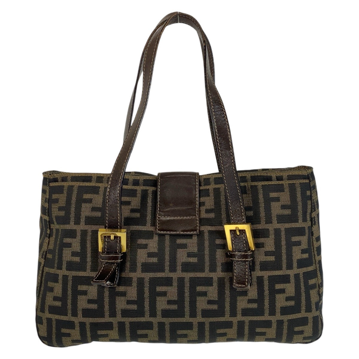 14461
FENDI フェンディ ズッカ ブラウン ゴールド金具 キャンバス / レザー トートバッグ ショルダーバッグ  レディース