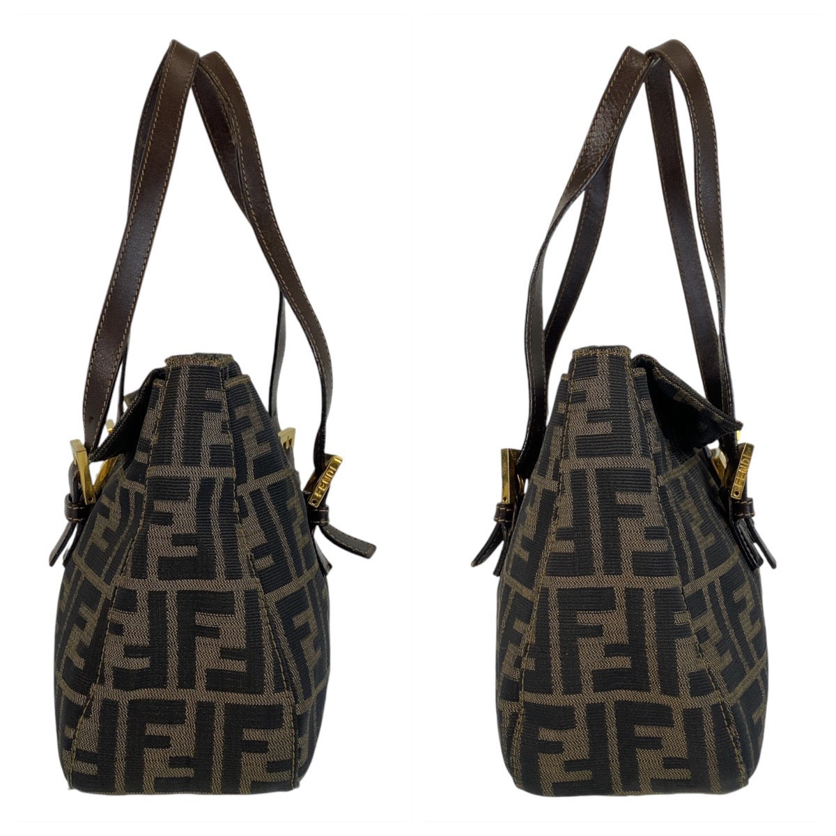 14461
FENDI フェンディ ズッカ ブラウン ゴールド金具 キャンバス / レザー トートバッグ ショルダーバッグ  レディース