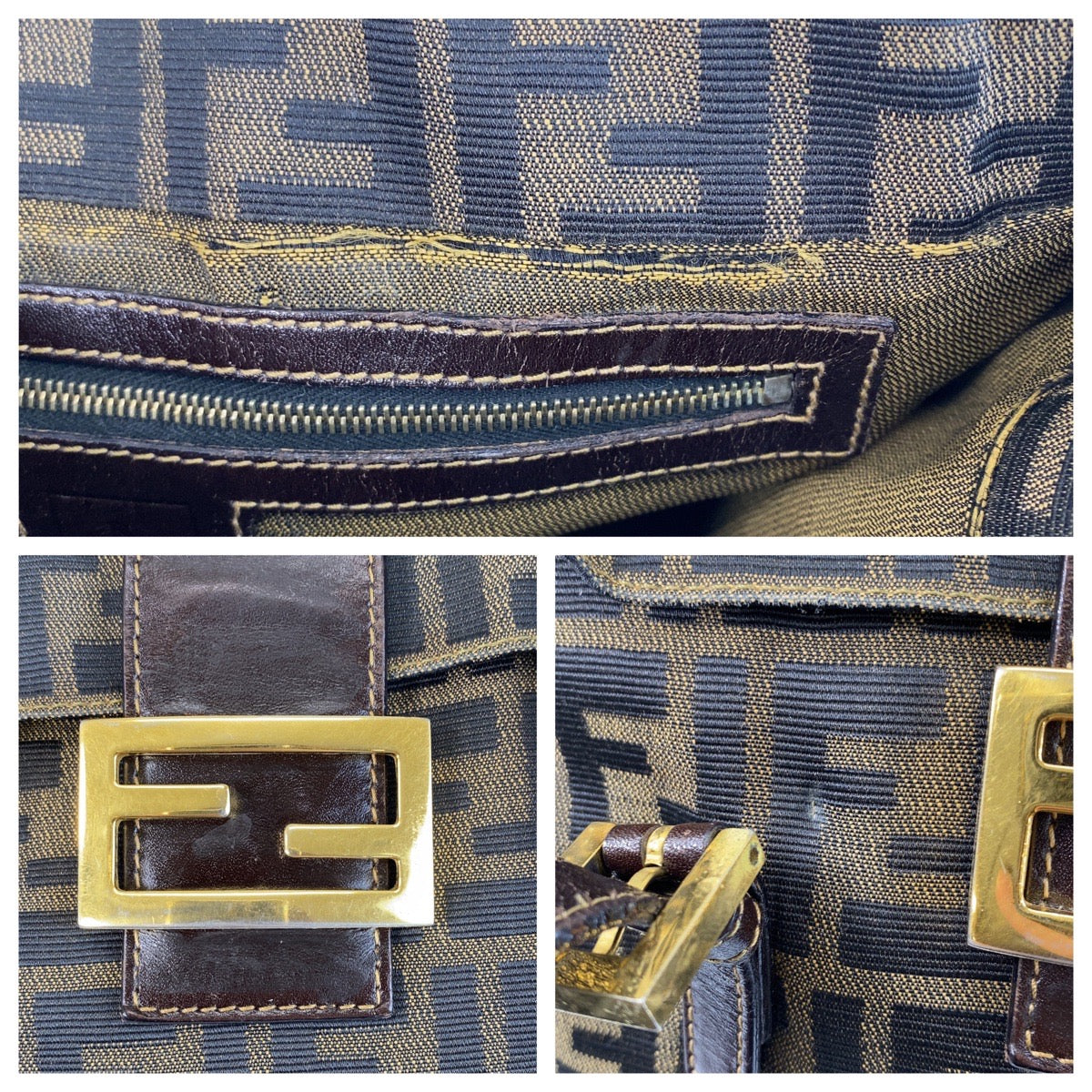 14461
FENDI フェンディ ズッカ ブラウン ゴールド金具 キャンバス / レザー トートバッグ ショルダーバッグ  レディース