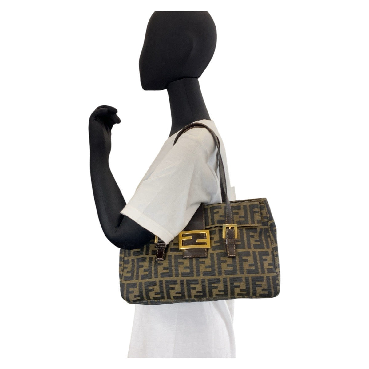 14461
FENDI フェンディ ズッカ ブラウン ゴールド金具 キャンバス / レザー トートバッグ ショルダーバッグ  レディース
