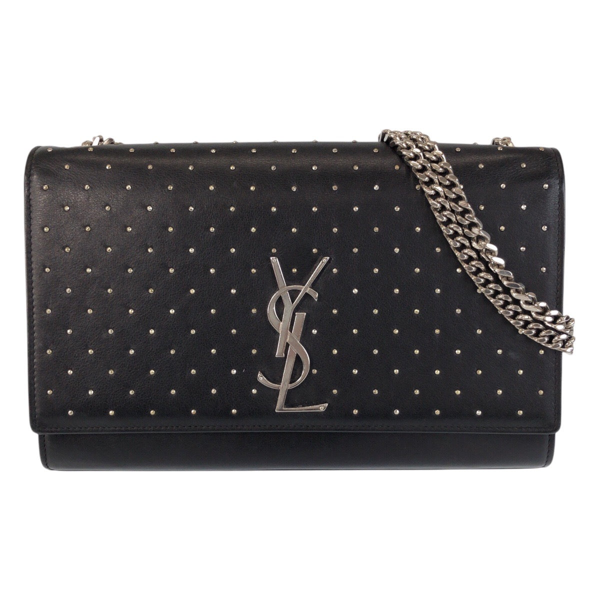 13942
SAINT LAURENT PARIS サンローランパリ YSL クラシック ケイト スタッズ ブラック 黒 シルバー金具 レザー 斜め掛け ショルダーバッグ  レディース