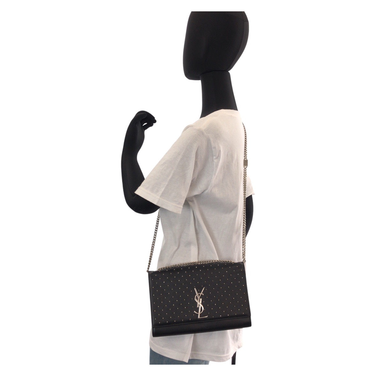 13942
SAINT LAURENT PARIS サンローランパリ YSL クラシック ケイト スタッズ ブラック 黒 シルバー金具 レザー 斜め掛け ショルダーバッグ  レディース