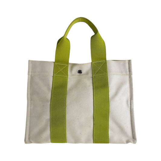 HERMES エルメス ボラボラPM ベージュ グリーン シルバー金具 キャンバス トートバッグ ショルダーバッグ  レディース