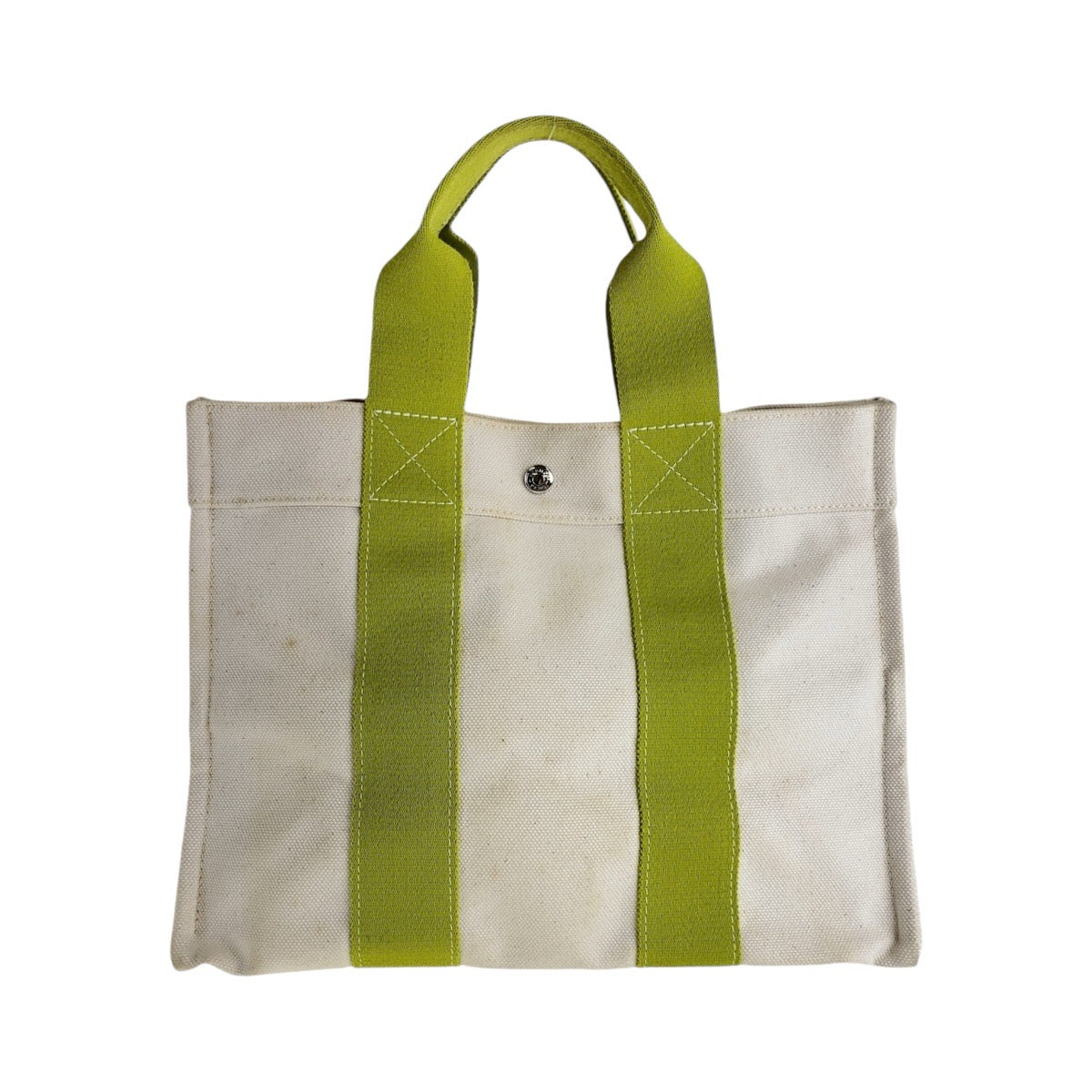 HERMES エルメス ボラボラPM ベージュ グリーン シルバー金具 キャンバス トートバッグ ショルダーバッグ  レディース