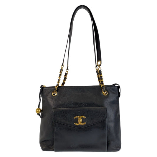 13944
CHANEL シャネル ココマーク ターンロック ブラック 黒 ゴールド金具 キャビアスキン ショルダーバッグ トートバッグ  レディース