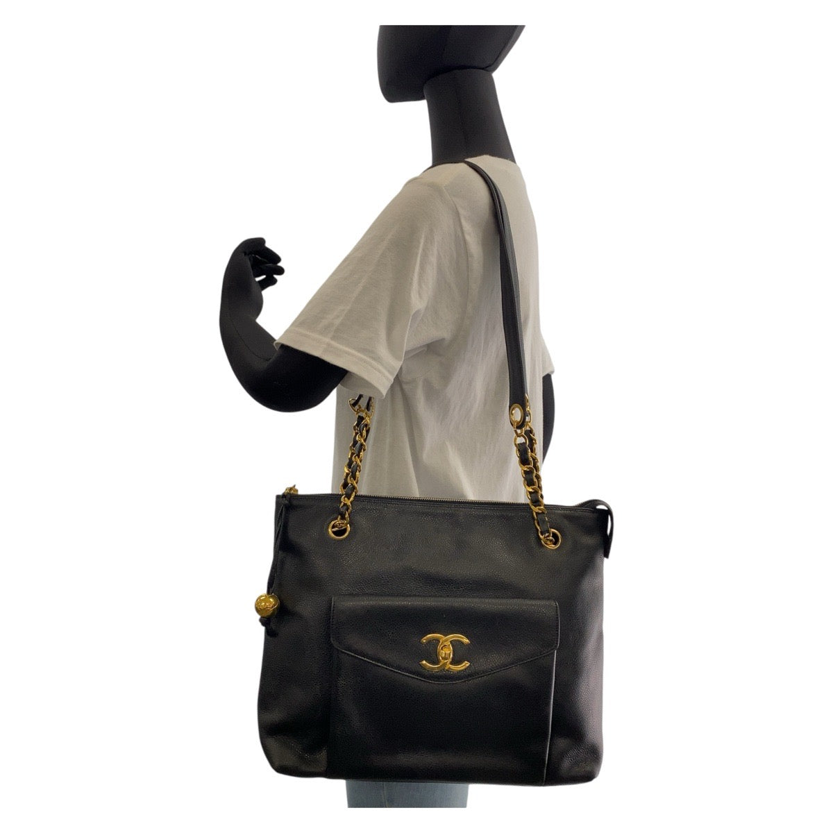 13944
CHANEL シャネル ココマーク ターンロック ブラック 黒 ゴールド金具 キャビアスキン ショルダーバッグ トートバッグ  レディース