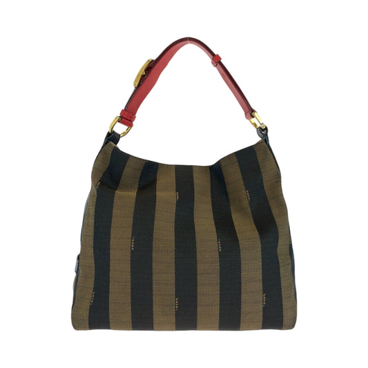 13945
FENDI フェンディ ホーボー ペカン柄 ブラウン レッド ゴールド金具 キャンバス 8BR669 FKN ホーボー ショルダーバッグ  レディース