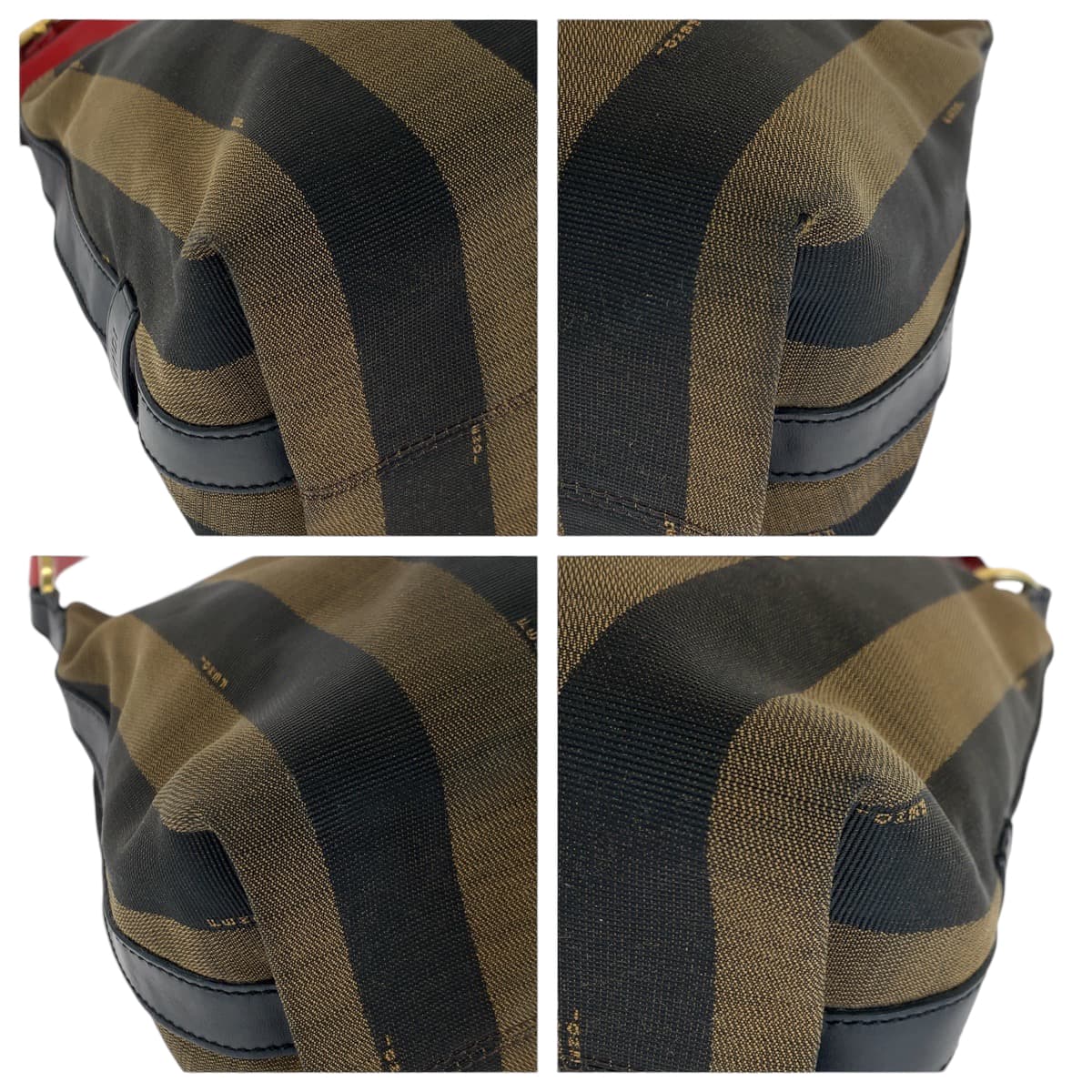 13945
FENDI フェンディ ホーボー ペカン柄 ブラウン レッド ゴールド金具 キャンバス 8BR669 FKN ホーボー ショルダーバッグ  レディース
