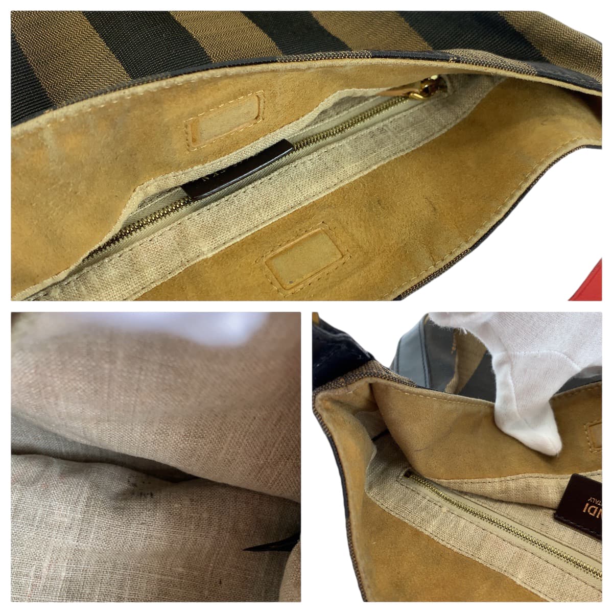 13945
FENDI フェンディ ホーボー ペカン柄 ブラウン レッド ゴールド金具 キャンバス 8BR669 FKN ホーボー ショルダーバッグ  レディース