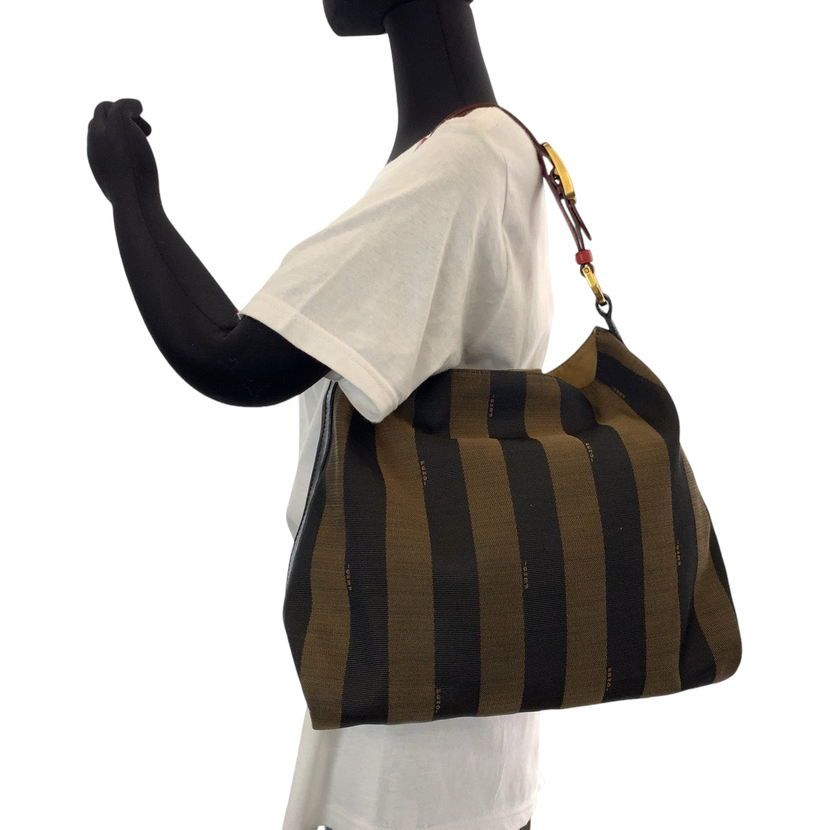 13945
FENDI フェンディ ホーボー ペカン柄 ブラウン レッド ゴールド金具 キャンバス 8BR669 FKN ホーボー ショルダーバッグ  レディース