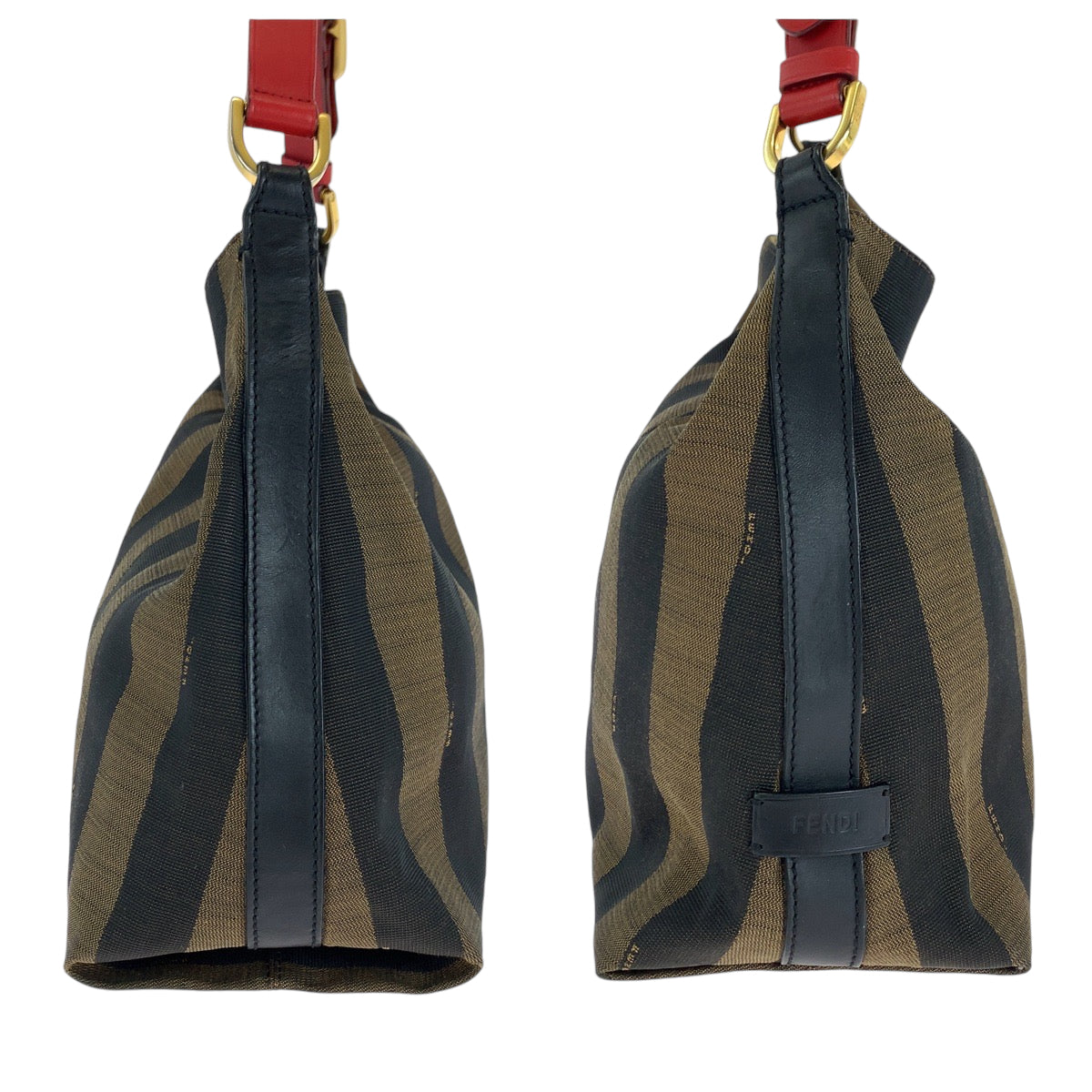 13945
FENDI フェンディ ホーボー ペカン柄 ブラウン レッド ゴールド金具 キャンバス 8BR669 FKN ホーボー ショルダーバッグ  レディース