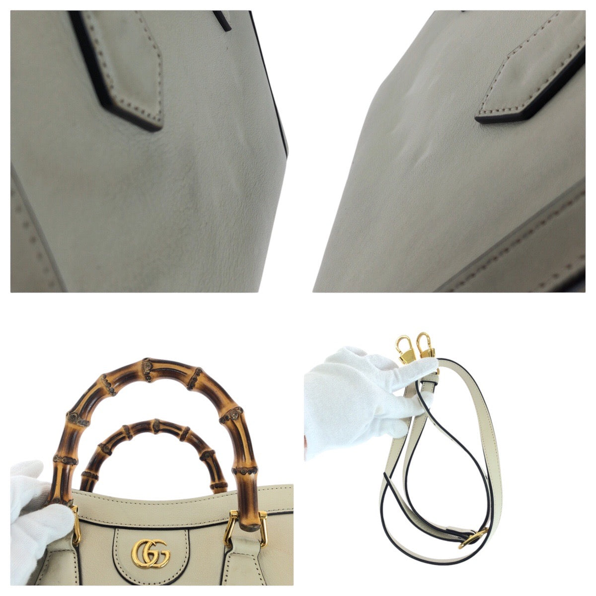 14462
GUCCI グッチ バンブー ダイアナ スモール ホワイト ゴールド金具 レザー 660195 トートバッグ ショルダーバッグ 2way  レディース