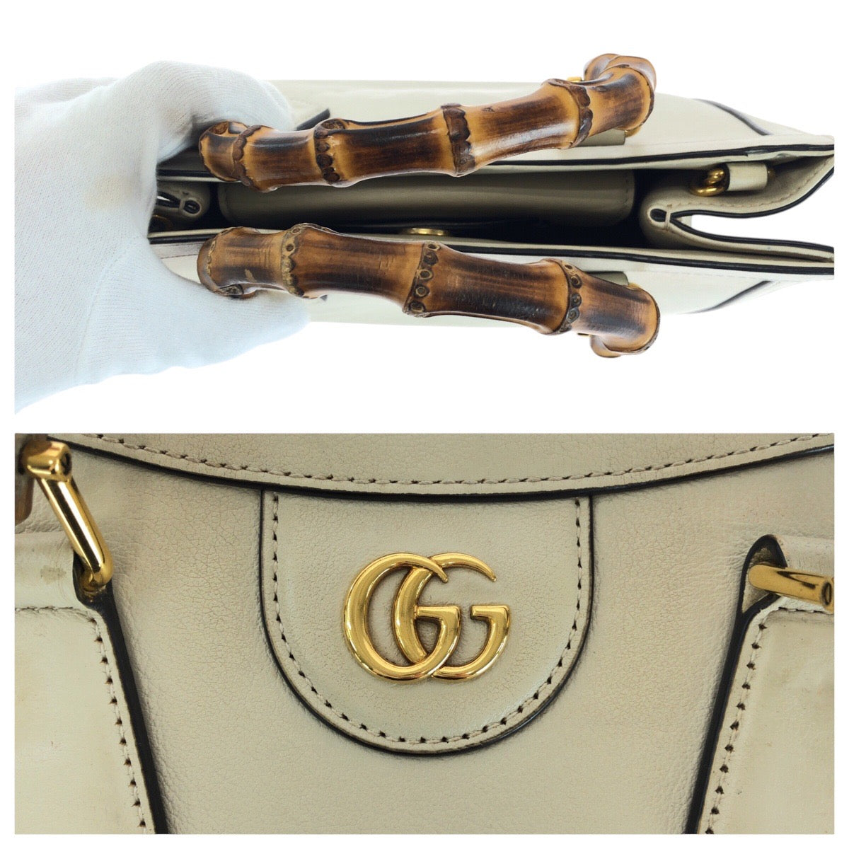 14462
GUCCI グッチ バンブー ダイアナ スモール ホワイト ゴールド金具 レザー 660195 トートバッグ ショルダーバッグ 2way  レディース
