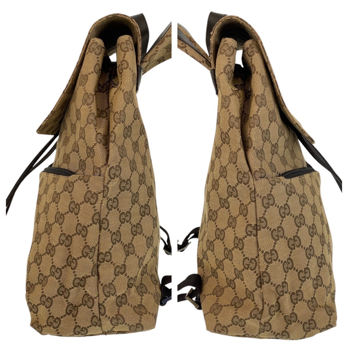14463
GUCCI グッチ ベージュ ブラウン GGキャンバス / レザー 003 0238 リュック バックパック  レディース