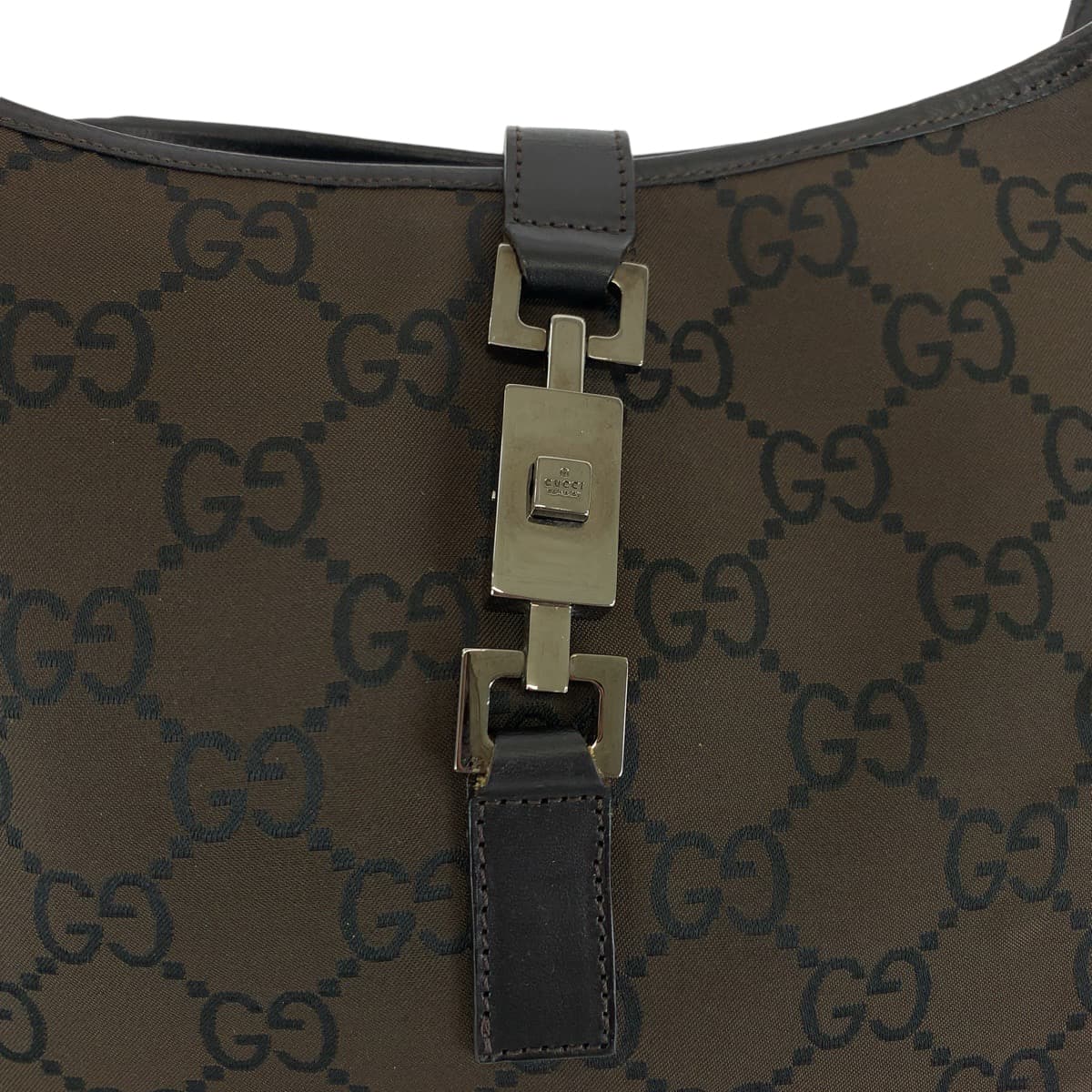 13946
GUCCI グッチ ジャッキー ブラウン ブラック シルバー金具 GGキャンバス 001 3306 ホーボー ショルダーバッグ 肩掛け  レディース