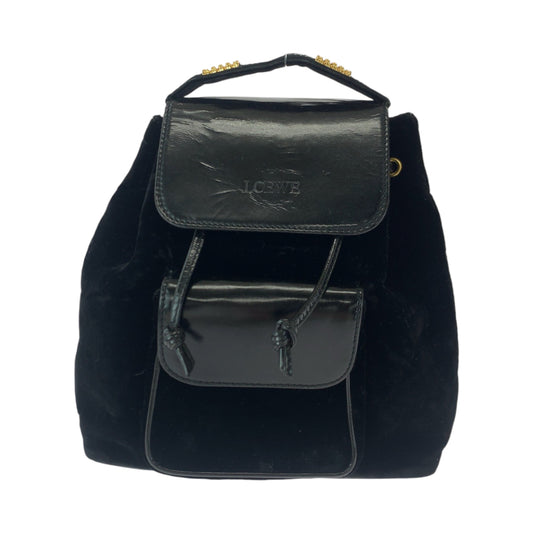14464
LOEWE ロエベ ヴィンテージ ロゴ ブラック 黒 ゴールド金具 パテントレザー / スウェード リュックサック バックパック  レディース