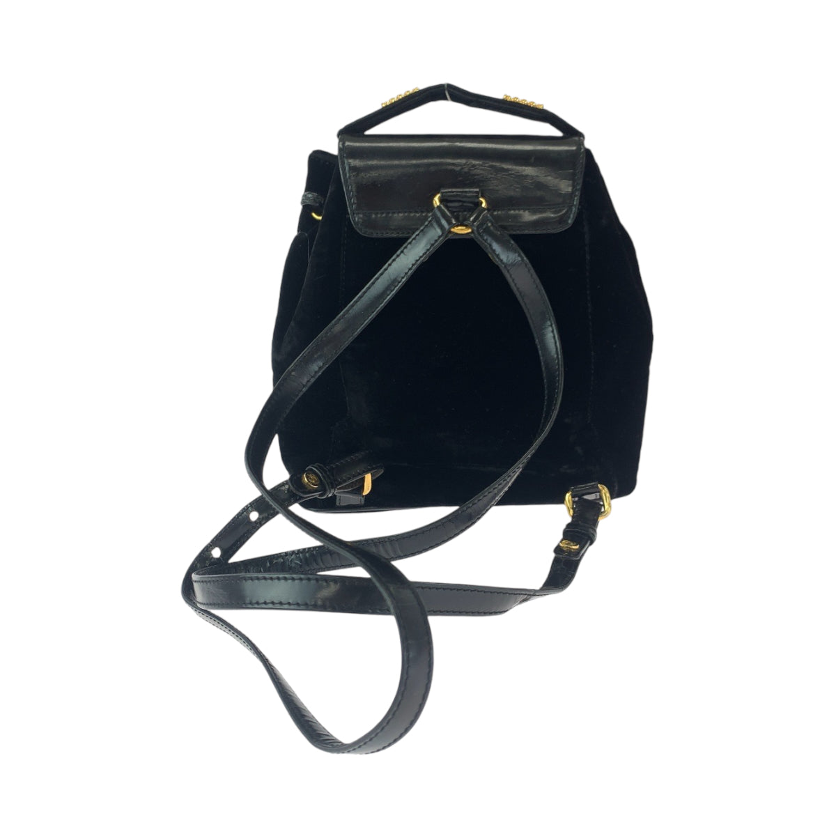 14464
LOEWE ロエベ ヴィンテージ ロゴ ブラック 黒 ゴールド金具 パテントレザー / スウェード リュックサック バックパック  レディース