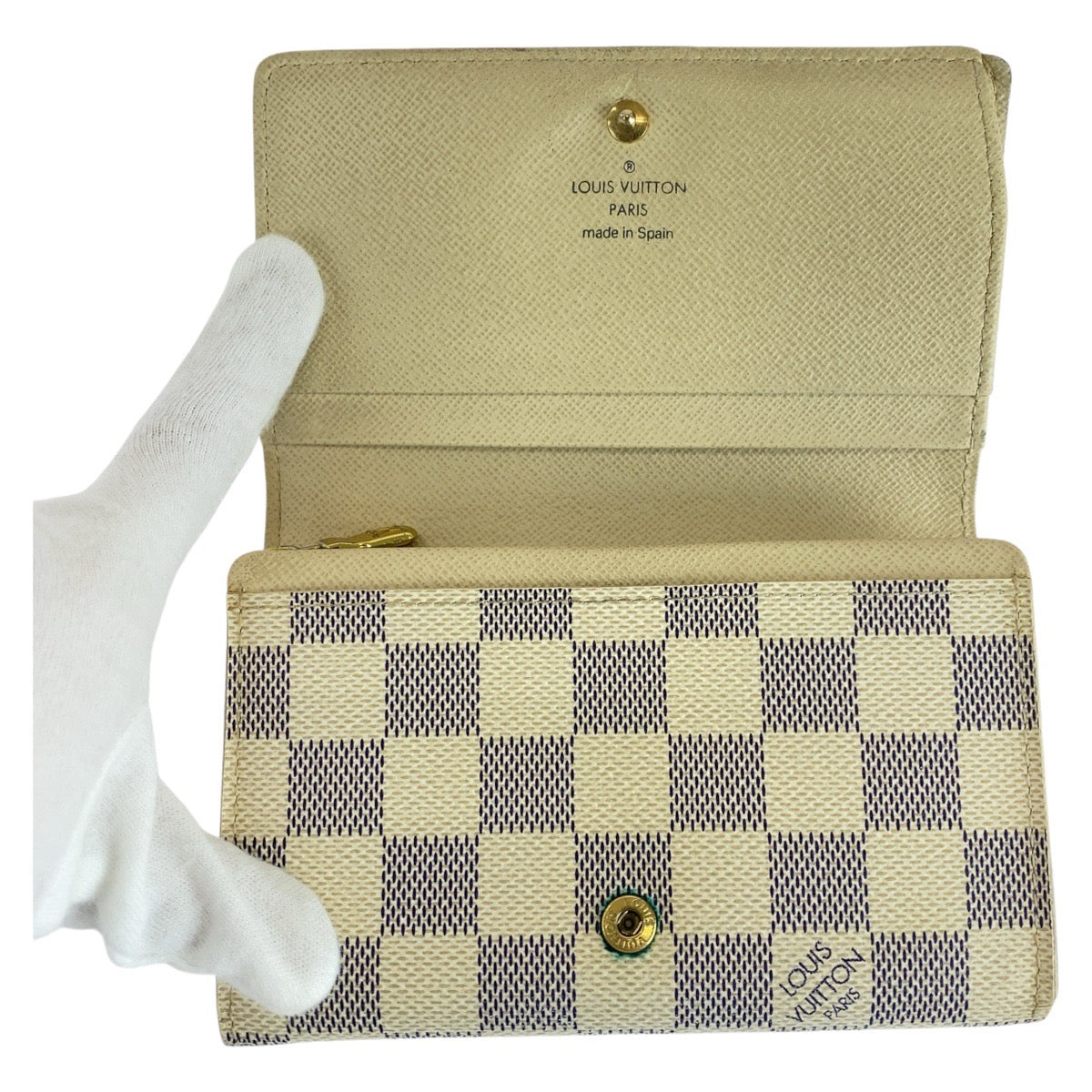 14465
LOUIS VUITTON ルイヴィトン ダミエアズール ポルトフォイユ トレゾール ホワイト グレー PVC N61744 折財布 コンパクトウォレット  レディース