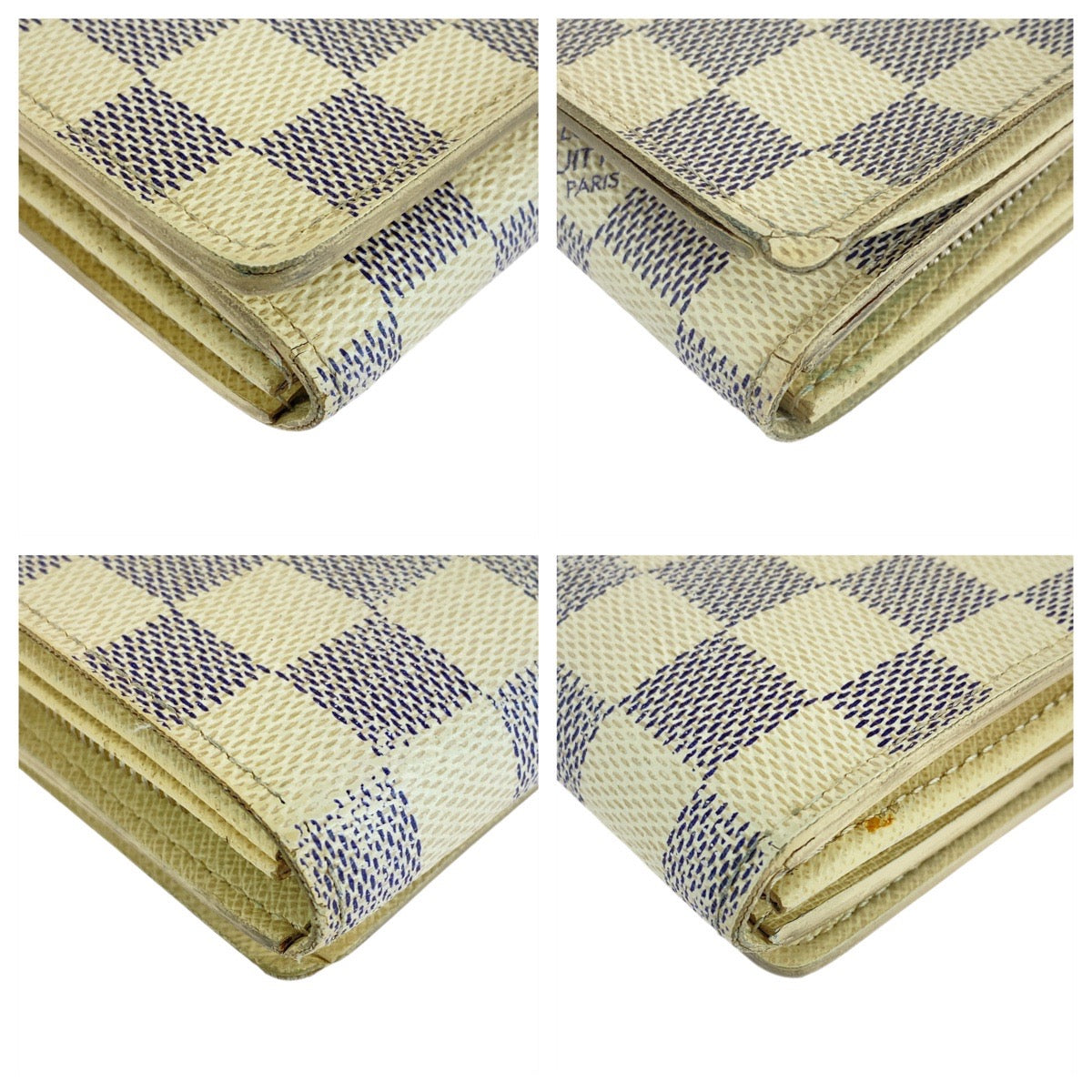 14465
LOUIS VUITTON ルイヴィトン ダミエアズール ポルトフォイユ トレゾール ホワイト グレー PVC N61744 折財布 コンパクトウォレット  レディース