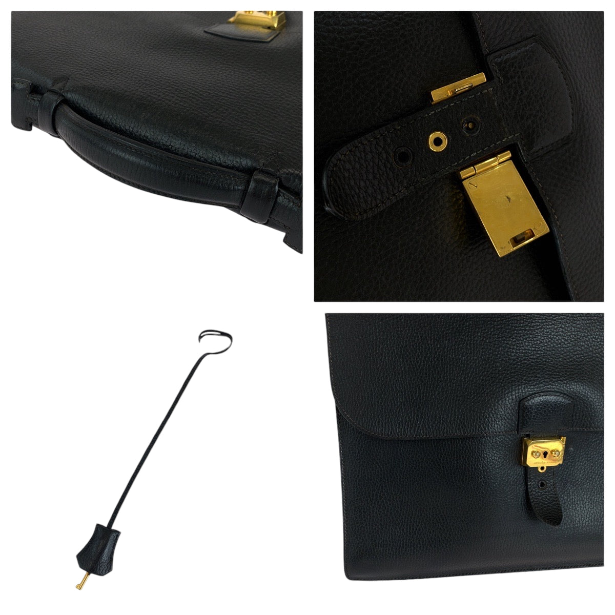 13953
HERMES エルメス ヴィンテージ サックアデペッシュ38 ブラック 黒 ゴールド金具 アルデンヌ ビジネスバッグ ブリーフケース ○X刻印  メンズ