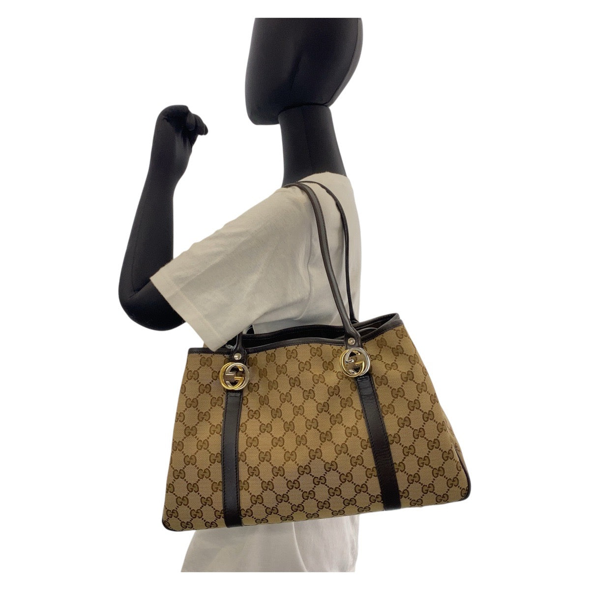 14468
GUCCI グッチ ベージュ ブラウン GGキャンバス / レザー 232957 トートバッグ ショルダーバッグ  レディース