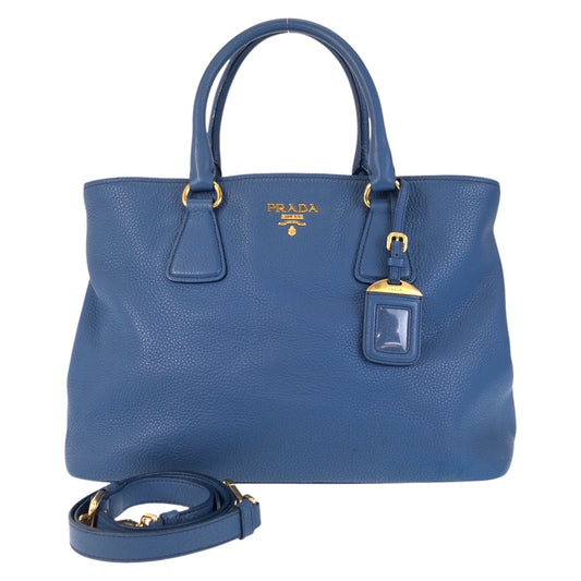 PRADA Prada Vatero Dino Blue Gold Hardware Leather Tote Bag Handbag Shoulder Bag 2way Women's