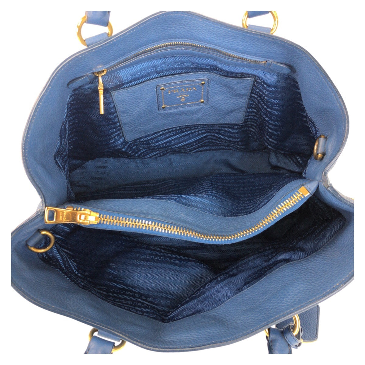 PRADA Prada Vatero Dino Blue Gold Hardware Leather Tote Bag Handbag Shoulder Bag 2way Women's