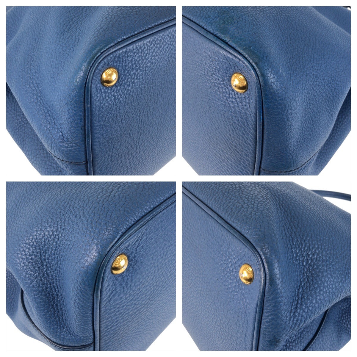 PRADA Prada Vatero Dino Blue Gold Hardware Leather Tote Bag Handbag Shoulder Bag 2way Women's