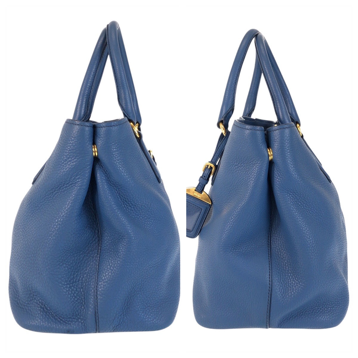 PRADA Prada Vatero Dino Blue Gold Hardware Leather Tote Bag Handbag Shoulder Bag 2way Women's