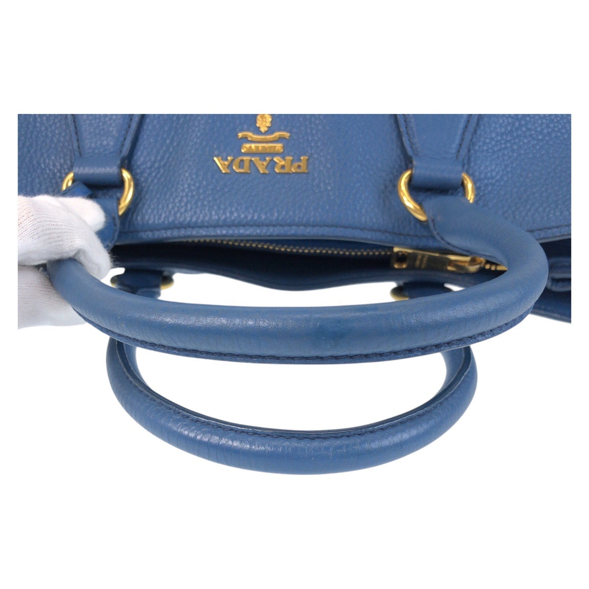 PRADA Prada Vatero Dino Blue Gold Hardware Leather Tote Bag Handbag Shoulder Bag 2way Women's