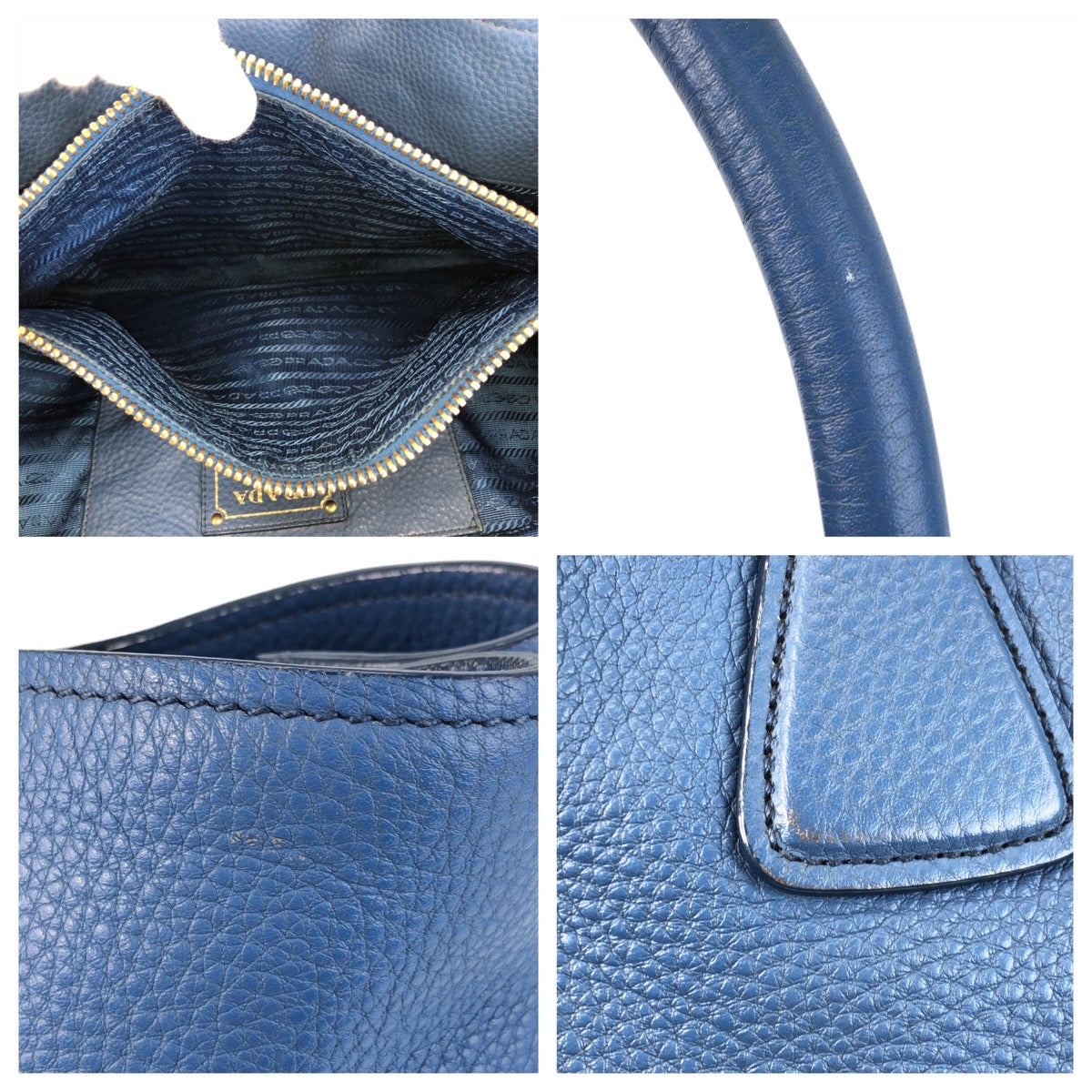 PRADA Prada Vatero Dino Blue Gold Hardware Leather Tote Bag Handbag Shoulder Bag 2way Women's