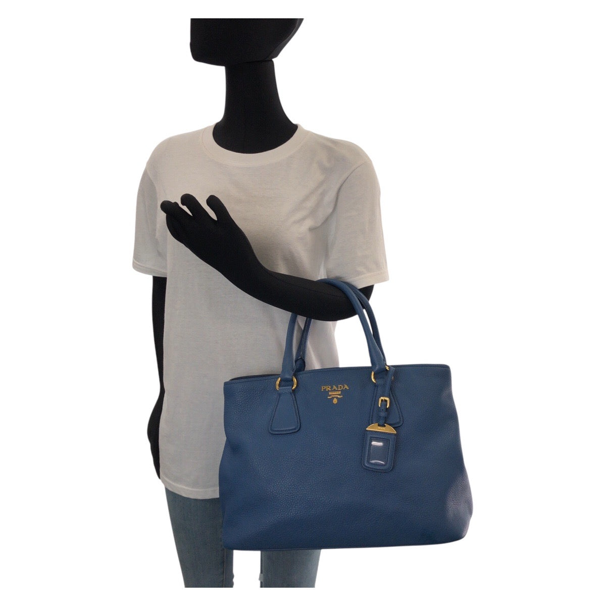 PRADA Prada Vatero Dino Blue Gold Hardware Leather Tote Bag Handbag Shoulder Bag 2way Women's