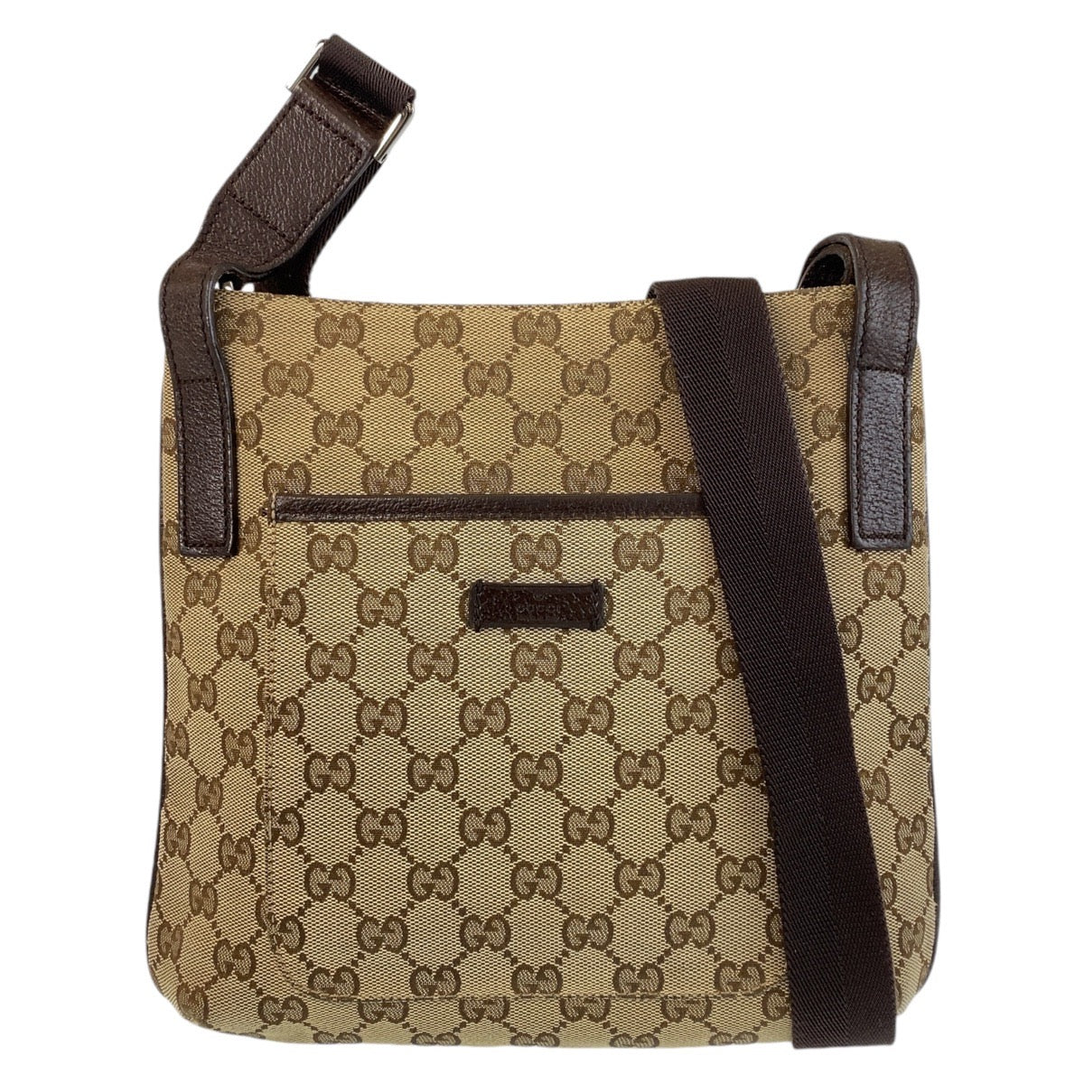 14469
GUCCI グッチ ブラウン シルバー金具 GGキャンバス / レザー ショルダーバッグ メッセンジャーバッグ  レディース