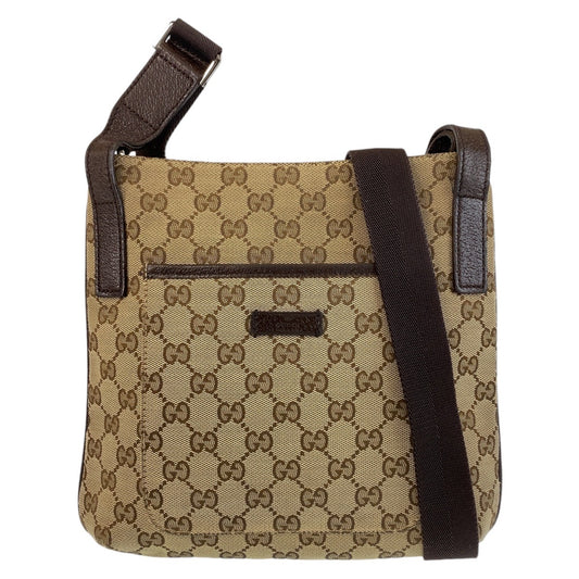 14469
GUCCI グッチ ブラウン シルバー金具 GGキャンバス / レザー ショルダーバッグ メッセンジャーバッグ  レディース