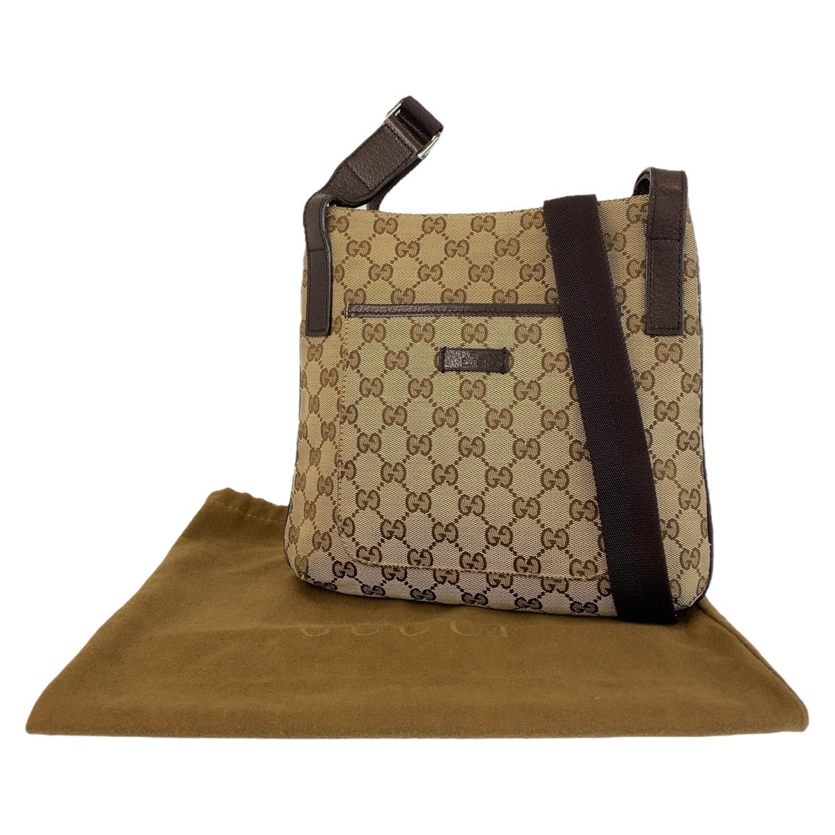 14469
GUCCI グッチ ブラウン シルバー金具 GGキャンバス / レザー ショルダーバッグ メッセンジャーバッグ  レディース
