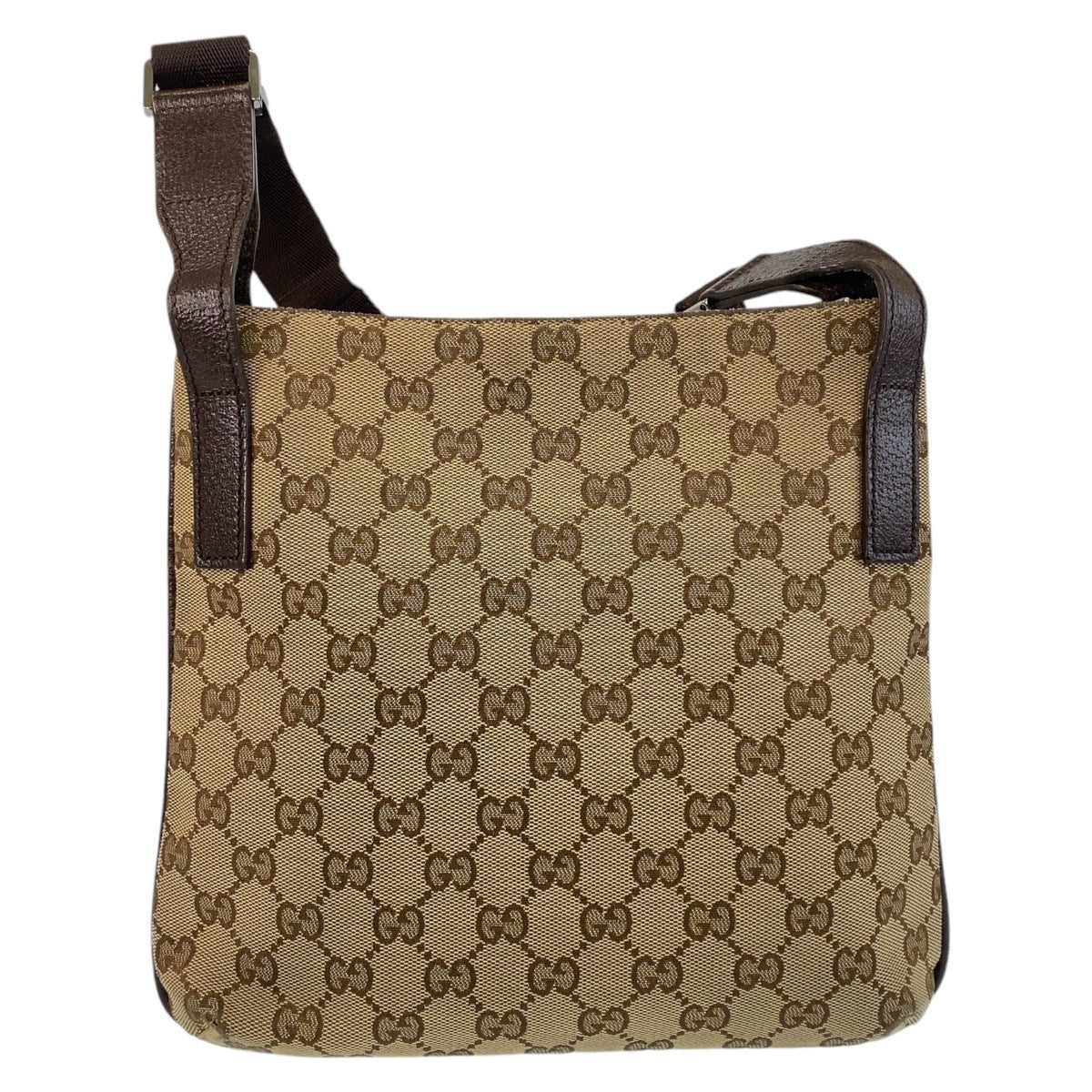14469
GUCCI グッチ ブラウン シルバー金具 GGキャンバス / レザー ショルダーバッグ メッセンジャーバッグ  レディース