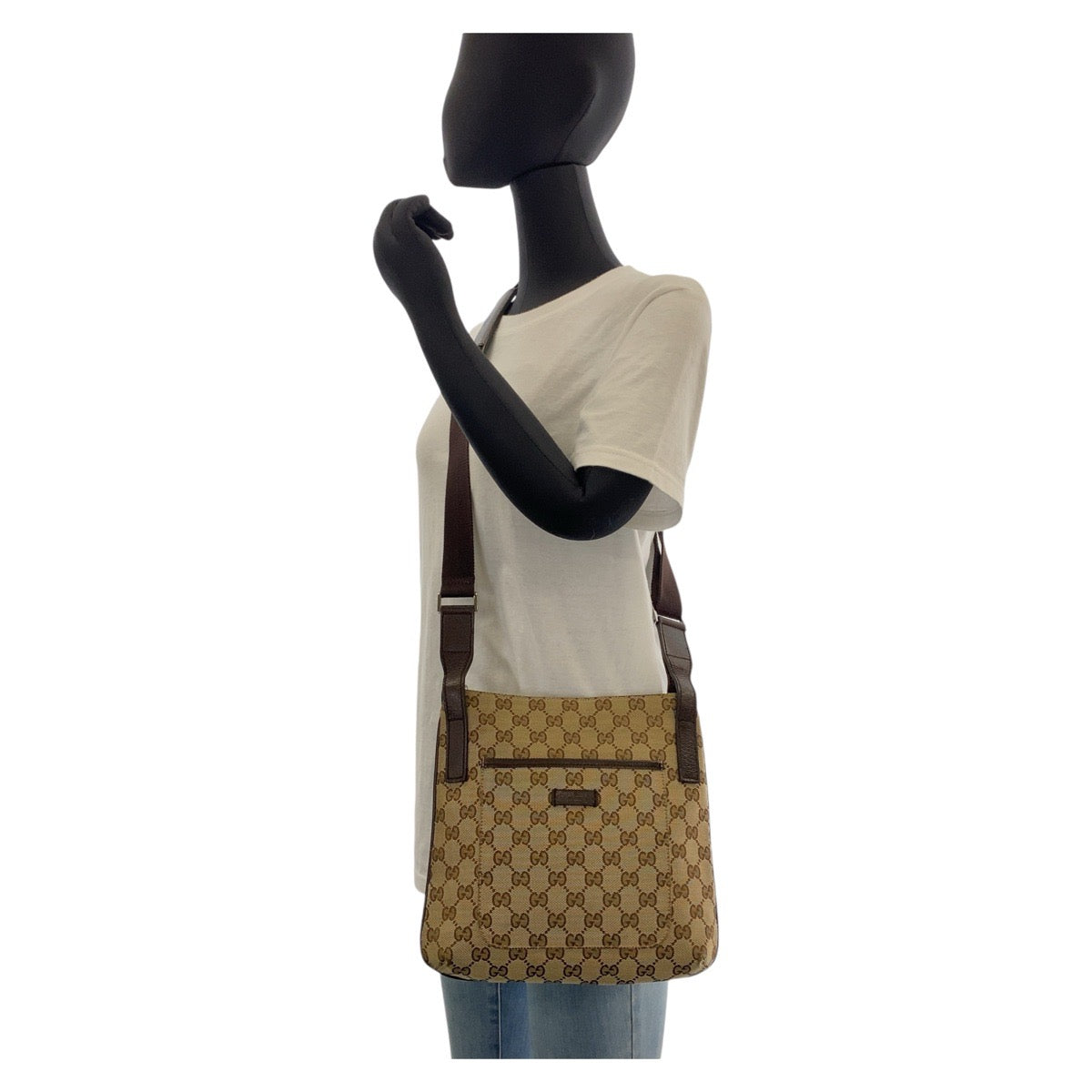 14469
GUCCI グッチ ブラウン シルバー金具 GGキャンバス / レザー ショルダーバッグ メッセンジャーバッグ  レディース