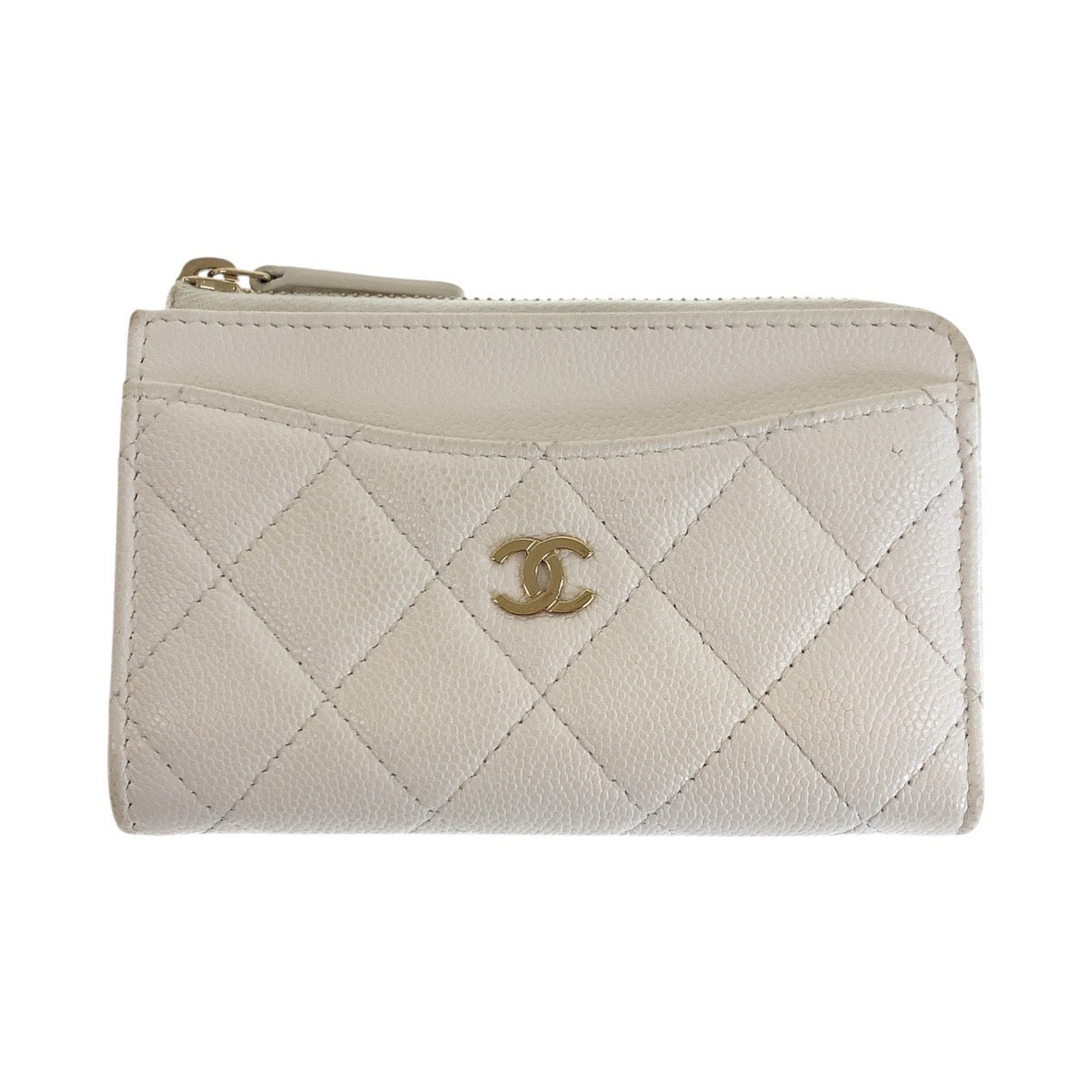 14470
CHANEL シャネル マトラッセ ココマーク ホワイト ゴールド金具 キャビアスキン コインケース フラグメントケース レディース ABP50